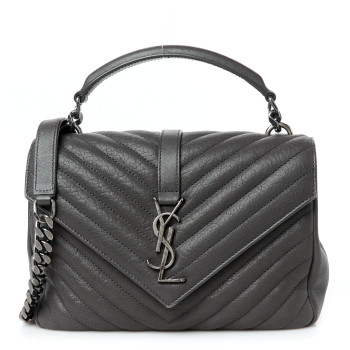 SAINT LAURENT Sheepskin Matelasse Chevron Monogram Medium College Bag Asphalt