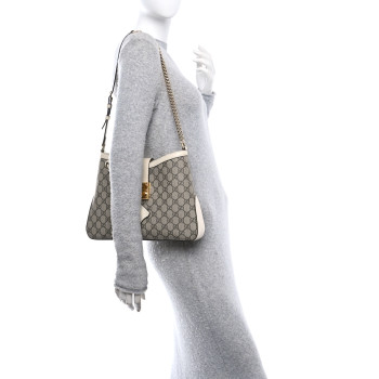 GUCCI GG Supreme Monogram Moon Calfskin Medium Padlock Shoulder Bag Beige Ebony Mystic White