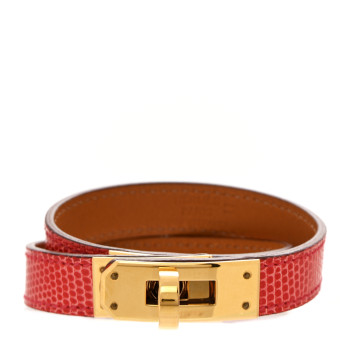 HERMES Lizard Kelly Double Tour Bracelet S Bougainvillea
