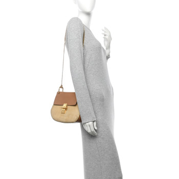 CHLOE Suede Smooth Calfskin Drew Shoulder Bag Milky Coffee