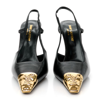 SAINT LAURENT Smooth Calfskin Jeanne 110 Slingback Pumps 36 Black Gold