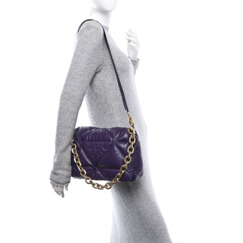 PRADA Nappa Soft Padded Logo Embossed Triangle Quilted Shoulder Bag Viola