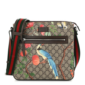 GUCCI GG Supreme Monogram Tian Web Medium Flat Messenger Beige Multicolor New Acero