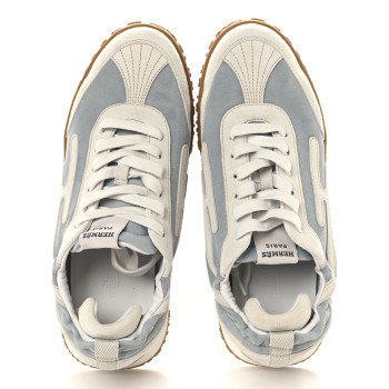 HERMES Suede Goatskin Jet Sneakers 37 Gris Nuage White