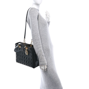 CHRISTIAN DIOR Patent Cannage Large Lady Dior Black