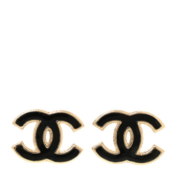 CHANEL Metal Enamel CC Earrings Black Gold