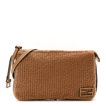 FENDI Shearling Vitello Medium Simply Fendi Shoulder Bag Miele Scuro