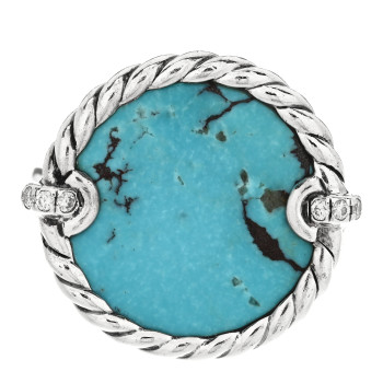 DAVID YURMAN Sterling Silver Diamond Turquoise 18mm DY Elements Ring 53 6.5
