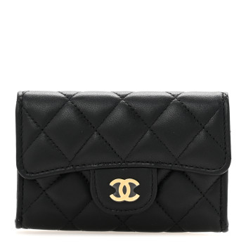 CHANEL Lambskin Quilted Flap Card Holder Wallet Black