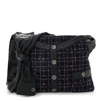 CHANEL Tweed Lambskin Small Girl Bag Navy Blue Pink