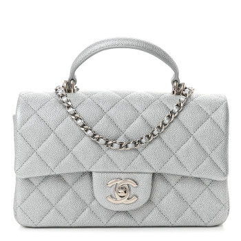 CHANEL Metallic Caviar Quilted Mini Top Handle Rectangular Flap Silver