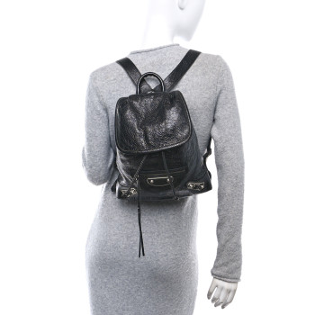 BALENCIAGA Agneau Silver Metallic Edge Hardware Backpack Black
