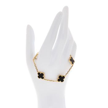 VAN CLEEF & ARPELS 18K Yellow Gold Black Onyx 5 Motifs Vintage Alhambra Bracelet