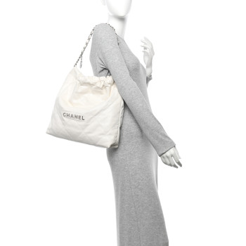 CHANEL Shiny Calfskin Quilted Small Chanel 22 White