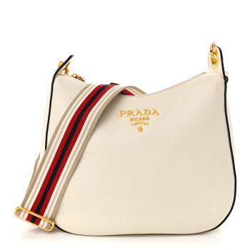 PRADA Vitello Daino Zippered Messenger Hobo White