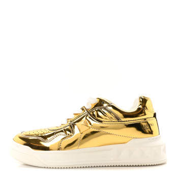 VALENTINO GARAVANI Metallic Nappa Patent One Stud Low Top Sneaker 37.5 Gold