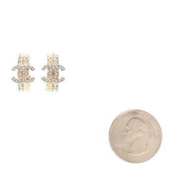 CHANEL Metal Crystal Quilted CC Hoop Earrings Gold