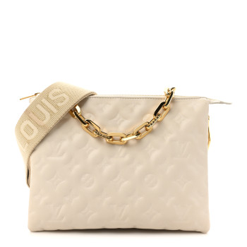 LOUIS VUITTON Lambskin Embossed Monogram Coussin PM Beige Cream