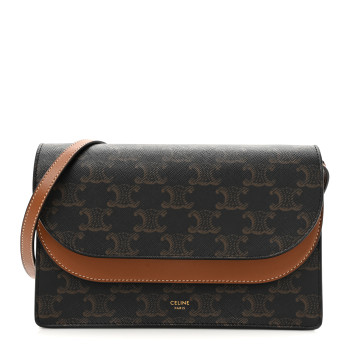 CELINE Triomphe Canvas Lambskin Wallet On Strap Tan