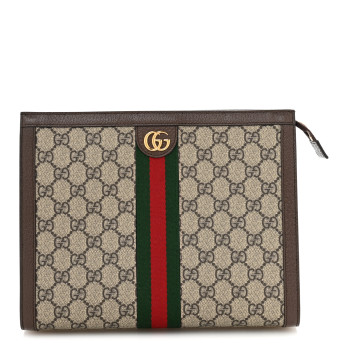 GUCCI GG Supreme Monogram Web Ophidia Pouch Brown