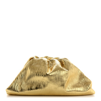 BOTTEGA VENETA Metallic Bark Calfskin Embossed The Pouch Oversized Clutch Oro