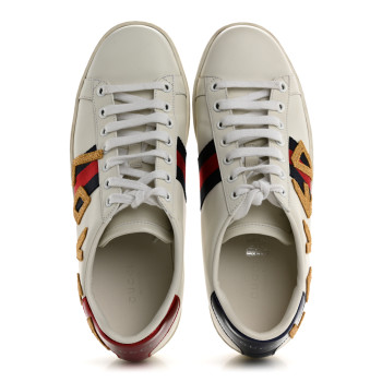 GUCCI Calfskin Nappa Web LOVED Embroidered Womens Ace Sneakers 38 White Red Flame Notte