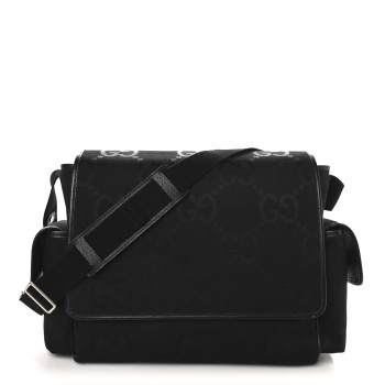 GUCCI Canvas Monogram Jumbo GG Messenger Diaper Bag Black