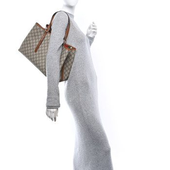 GUCCI GG Supreme Monogram Emblem Medium Tote Bag Beige Dark Brown