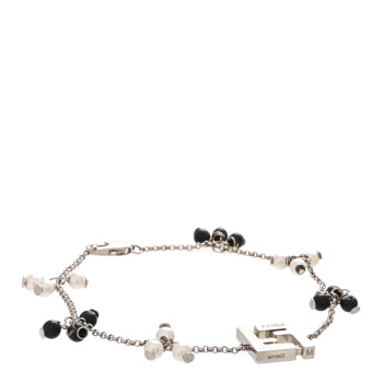 FENDI Metal Pearl FF Bracelet M Silver Black