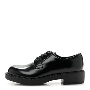 PRADA Spazzolato Lace Up 50mm Loafers 38 Black
