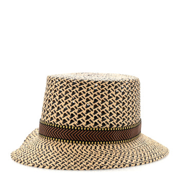 HERMES Straw Adele Panama Hat 58 Naturel Marron Jaune