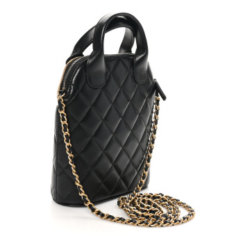 CHANEL Suede Shiny Lambskin Quilted Top Handle Clutch With Chain Black Beige