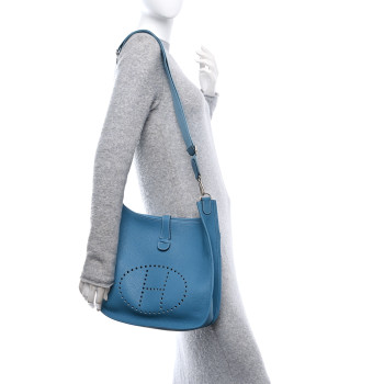 HERMES Taurillon Clemence Evelyne III GM Blue Jean