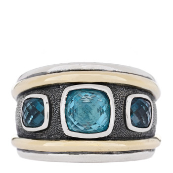DAVID YURMAN Sterling Silver 14K Yellow Gold Blue Topaz Renaissance Ring 55 7.25