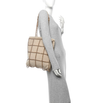 CHANEL Shearling Small Shopping Chain Bag Beige