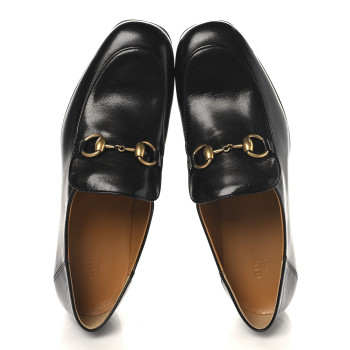 GUCCI Goatskin Womens Horsebit Mid-Heel Loafers 38 Black