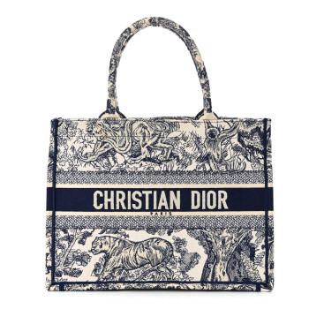 CHRISTIAN DIOR Canvas Embroidered Medium Dioriviera Toile De Jouy Book Tote Blue