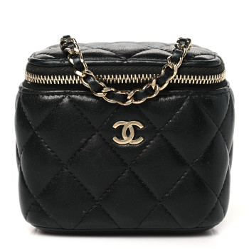 CHANEL Lambskin Quilted Mini Vanity Case With Chain Black