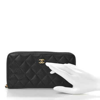 CHANEL Caviar Quilted Large Gusset Zip Around Wallet Black