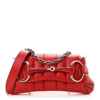 GUCCI Nappa Vertical Matelasse Small Maxi Horsebit Chain Shoulder Bag Beret Red