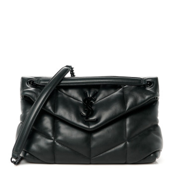 SAINT LAURENT Lambskin Quilted Monogram Monochrome Small Loulou Puffer Chain Satchel Black