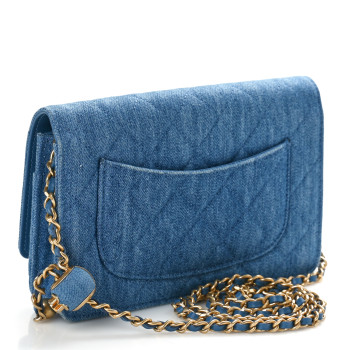 CHANEL Denim Quilted CC Pearl Crush Wallet on Chain WOC Blue