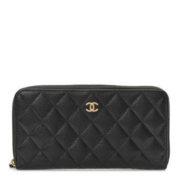 CHANEL Caviar Quilted Large Gusset Zip Around Wallet Black
