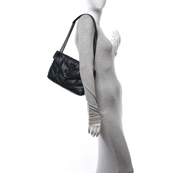 SAINT LAURENT Lambskin Quilted Monogram Monochrome Small Loulou Puffer Chain Satchel Black