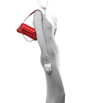 GUCCI Nappa Vertical Matelasse Small Maxi Horsebit Chain Shoulder Bag Beret Red