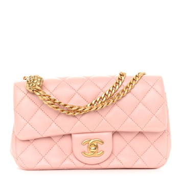 CHANEL Lambskin Quilted Mini Rectangular Sweet Camellia Flap Light Pink