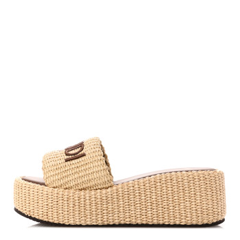FENDI Straw Vitello Grace Cuoio Logo Womens FF Sunshine Flatform Slide Sandals 38 Natural Brandy FENDI Straw Vitello Grace Cuoio Logo Womens FF Sunshine Flatform Slide Sandals 38 Natural Brandy