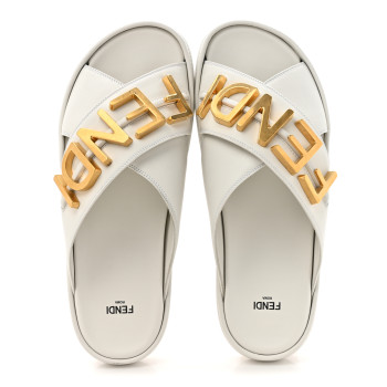 FENDI Vitello Womens Fendigraphy Slide Sandals 40 White Ice