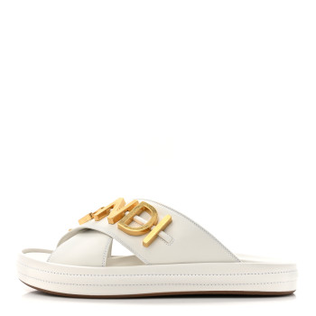 FENDI Vitello Womens Fendigraphy Slide Sandals 40 White Ice