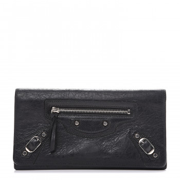BALENCIAGA Agneau Classic Silver Hardware Money Wallet Black